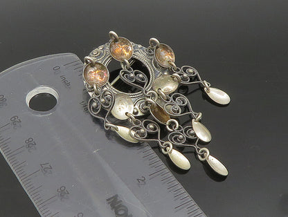 EUROPEAN 925 Silver  Vintage Rope Twist Love Heart Dangle Brooch Pin  BP9457
