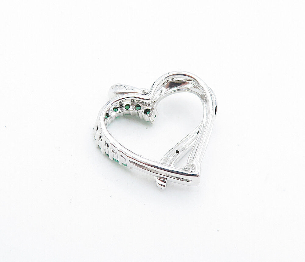 925 Sterling Silver  Genuine Diamonds & Green Topaz Love Heart Pendant  PT5716