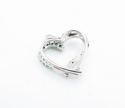 925 Sterling Silver  Genuine Diamonds & Green Topaz Love Heart Pendant  PT5716