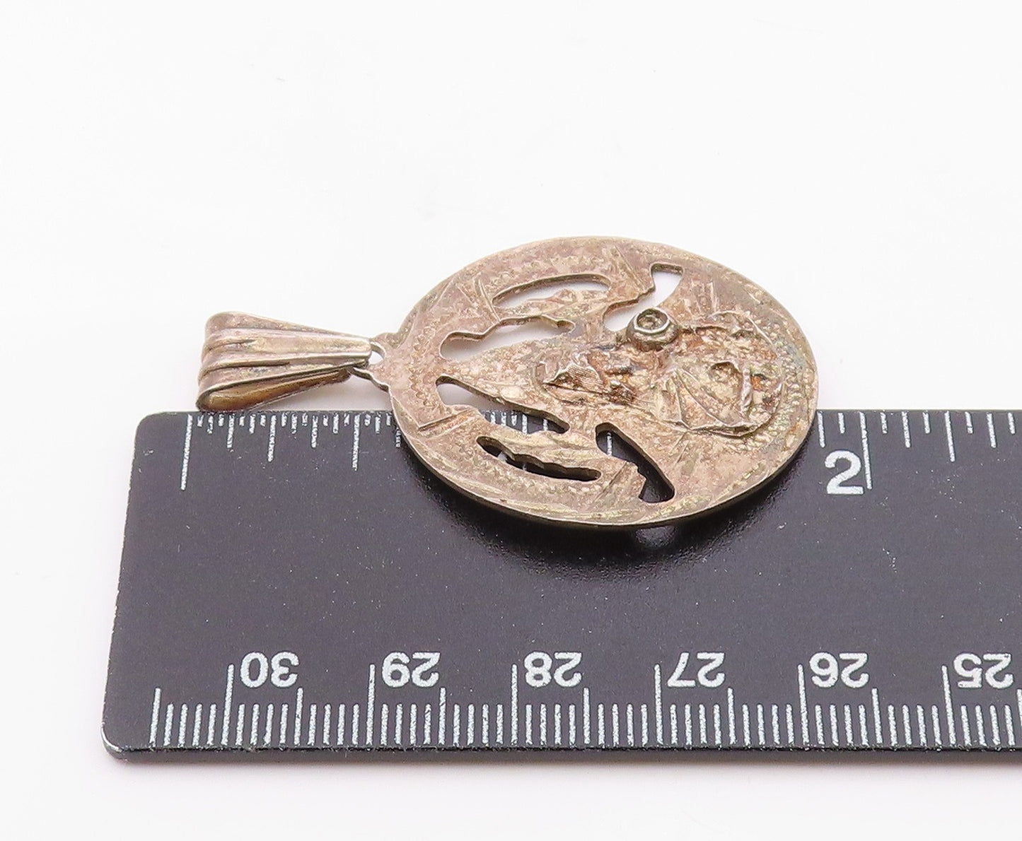 925 Sterling Silver  Vintage Antique Dark Tone Religious Figure Pendant PT7808