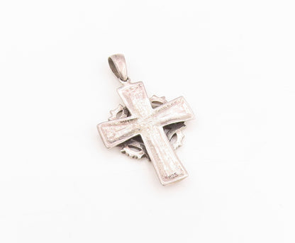 925 Sterling Silver Vintage Pendant Thorn Wrapped Dove & Heart Cross  PT25613