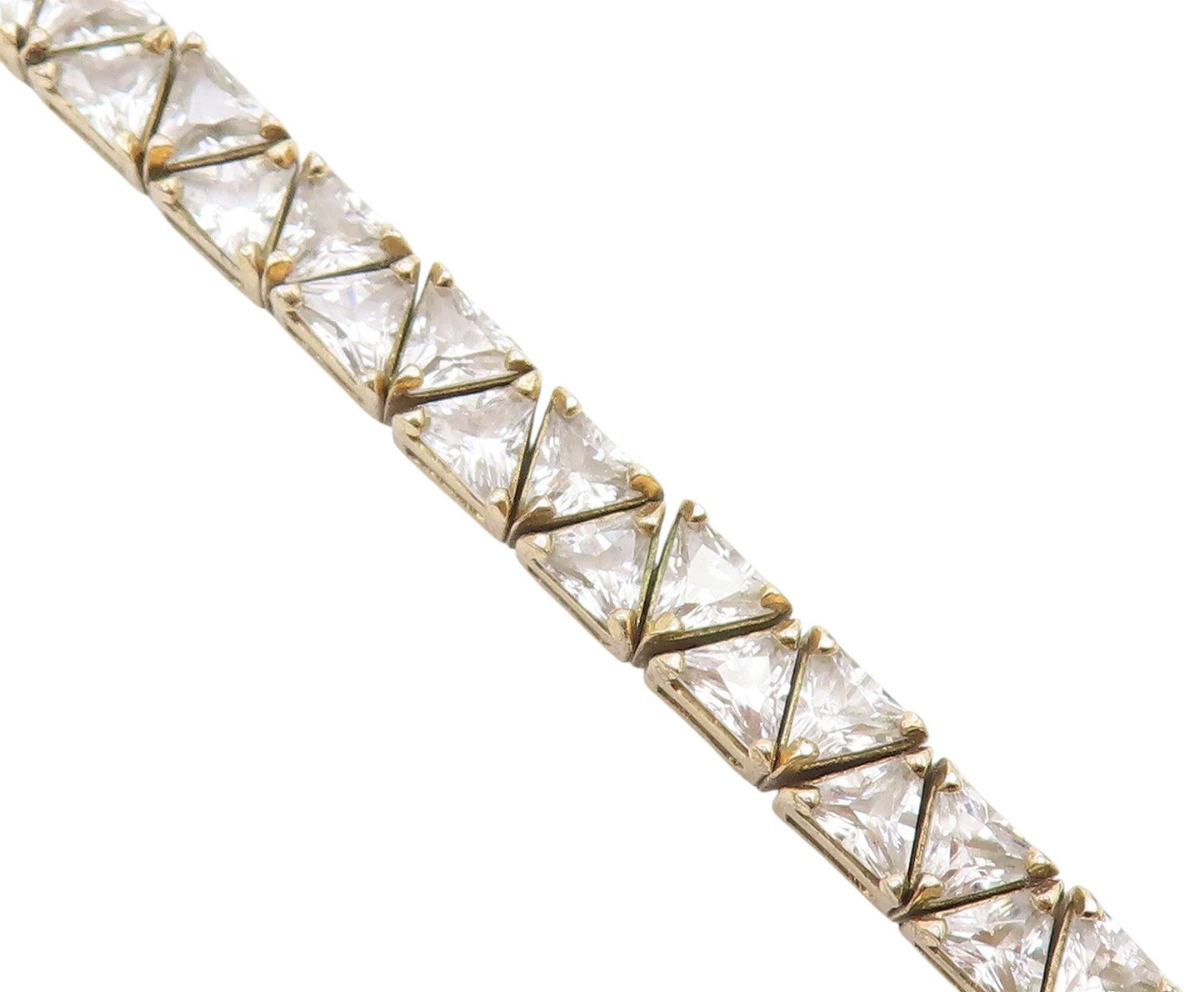 925 Sterling Silver Vintage Bracelet Gold Plated Triangle Cut CZ Chain  BT11453