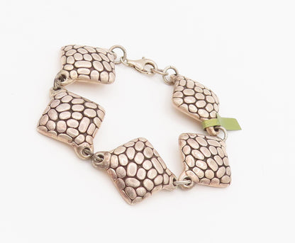 925 Sterling Silver Vintage Puffed Pebble Effect Square Link Bracelet BT9978