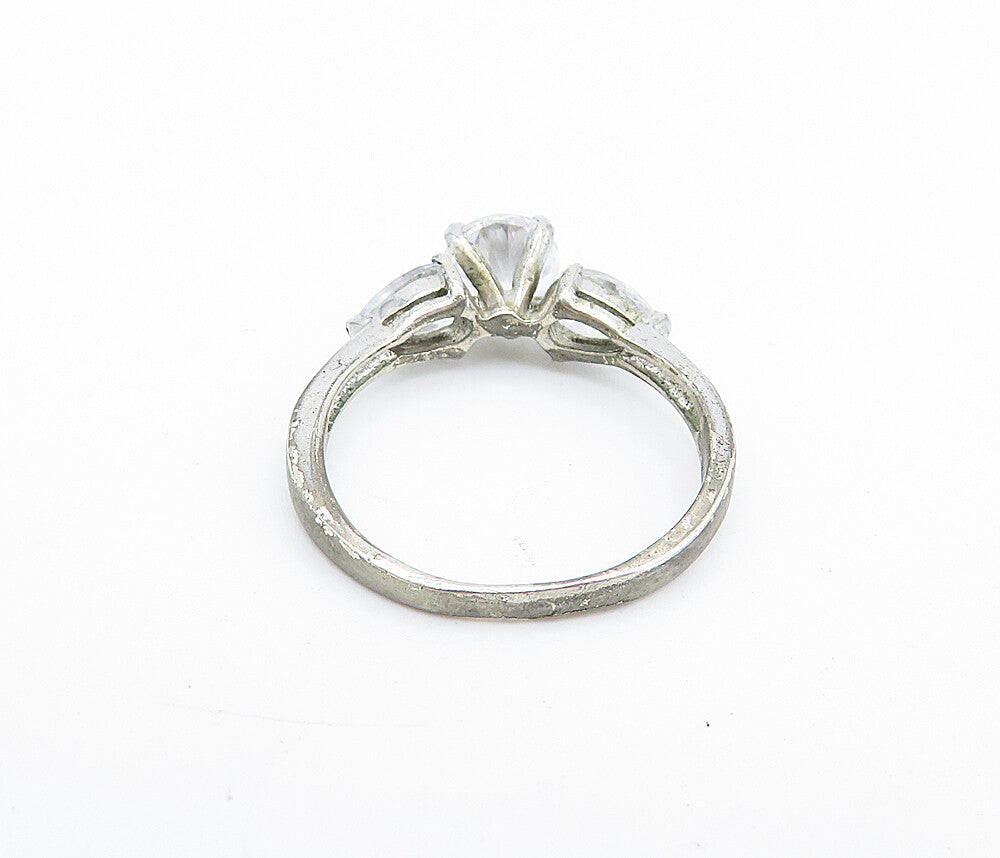 925 Sterling Silver  Cubic Zirconia Solitaire With Accents Ring Sz 6  RG7597