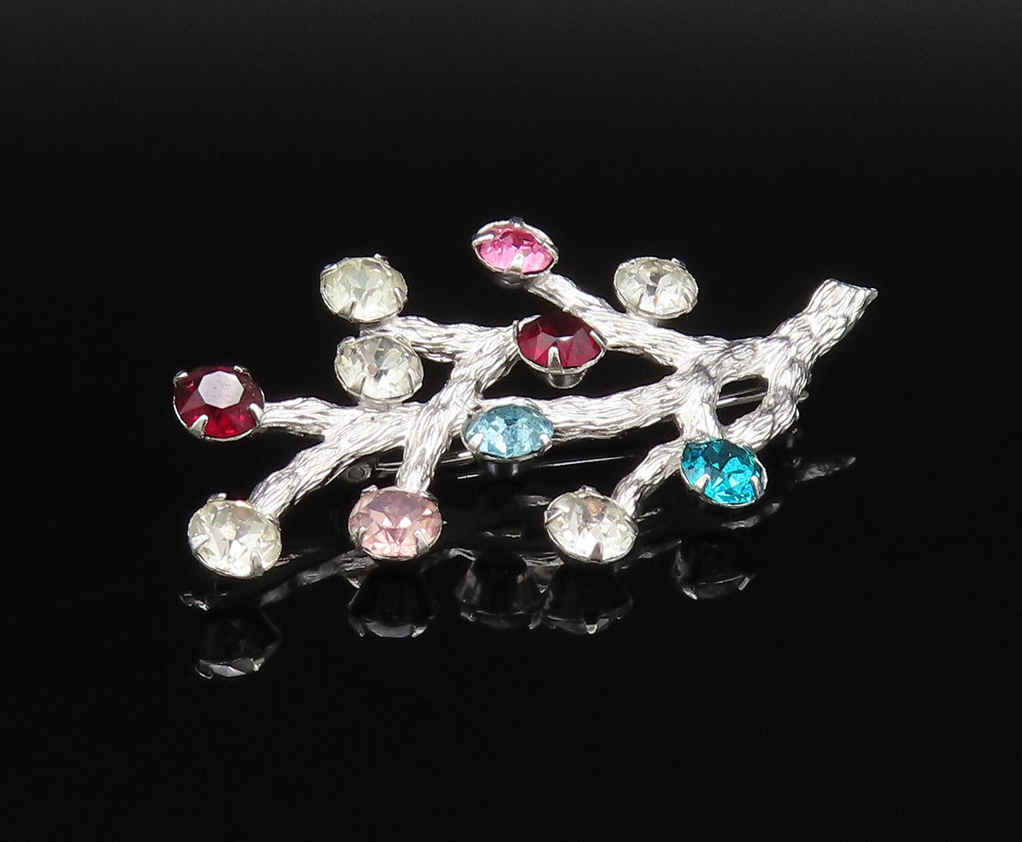 VAN DELL 925 Silver  Vintage Multi Rhinestone Tree Branch Brooch Pin  BP9791