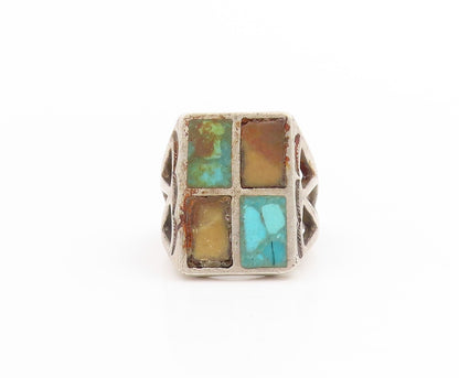 925 Sterling Silver Vintage Ring NAVAJO ZUNI Turquoise Inlay Band  Sz 9  RG34024