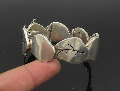 DESIGNER 925 Sterling Silver Vintage Carved Leaf Pattern Link Bracelet BT9445