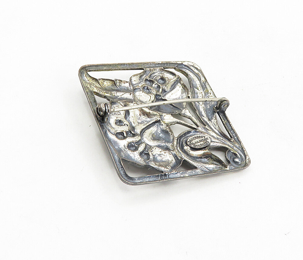 DANECRAFT 925 Sterling Silver  Vintage Oxidized Flowers Brooch Pin  BP3309