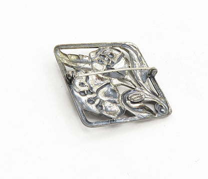 DANECRAFT 925 Sterling Silver  Vintage Oxidized Flowers Brooch Pin  BP3309
