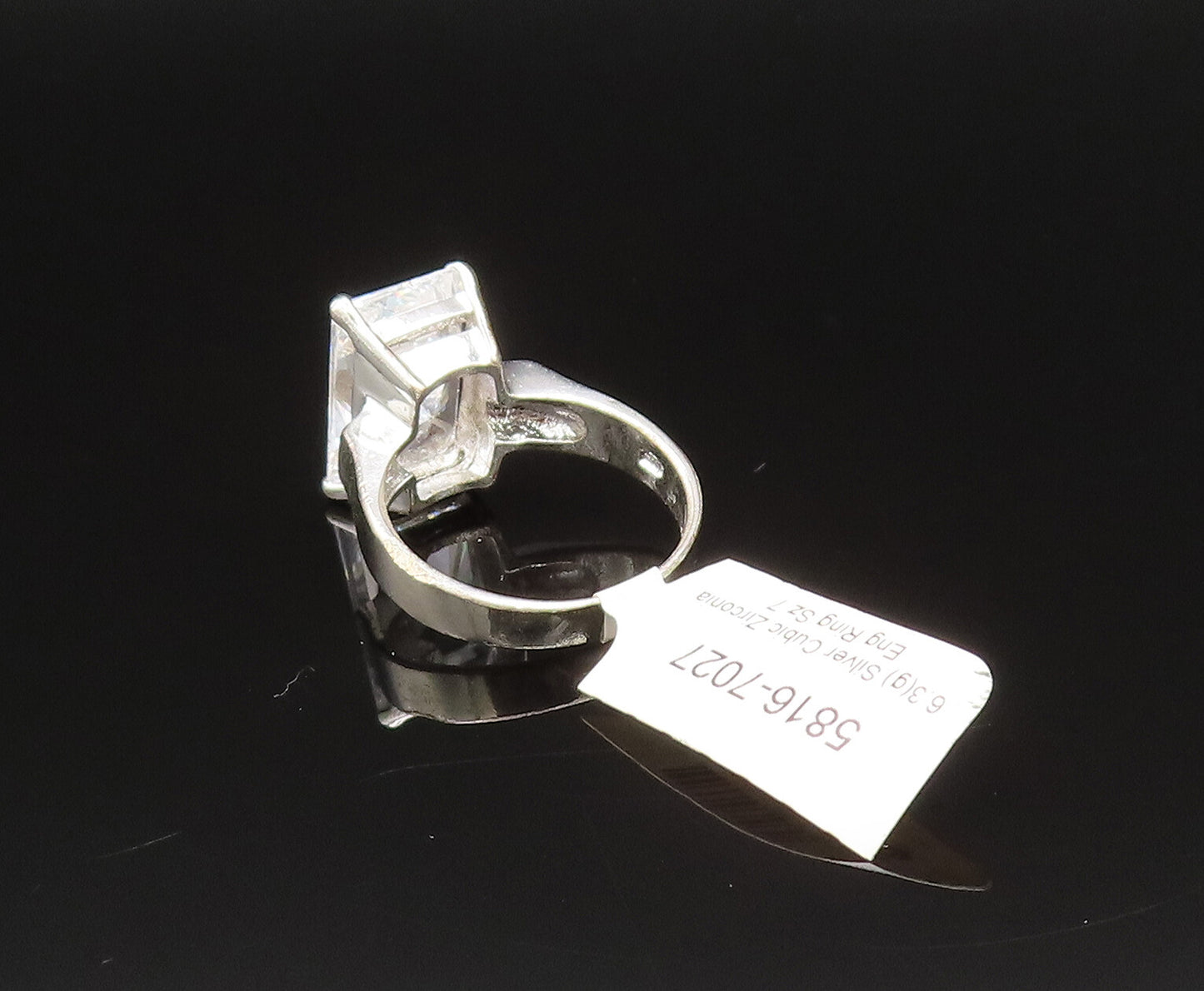 925 Silver  Vintage Minimalist Rectangle Cubic Zirconia Ring Sz 7.5  RG25501
