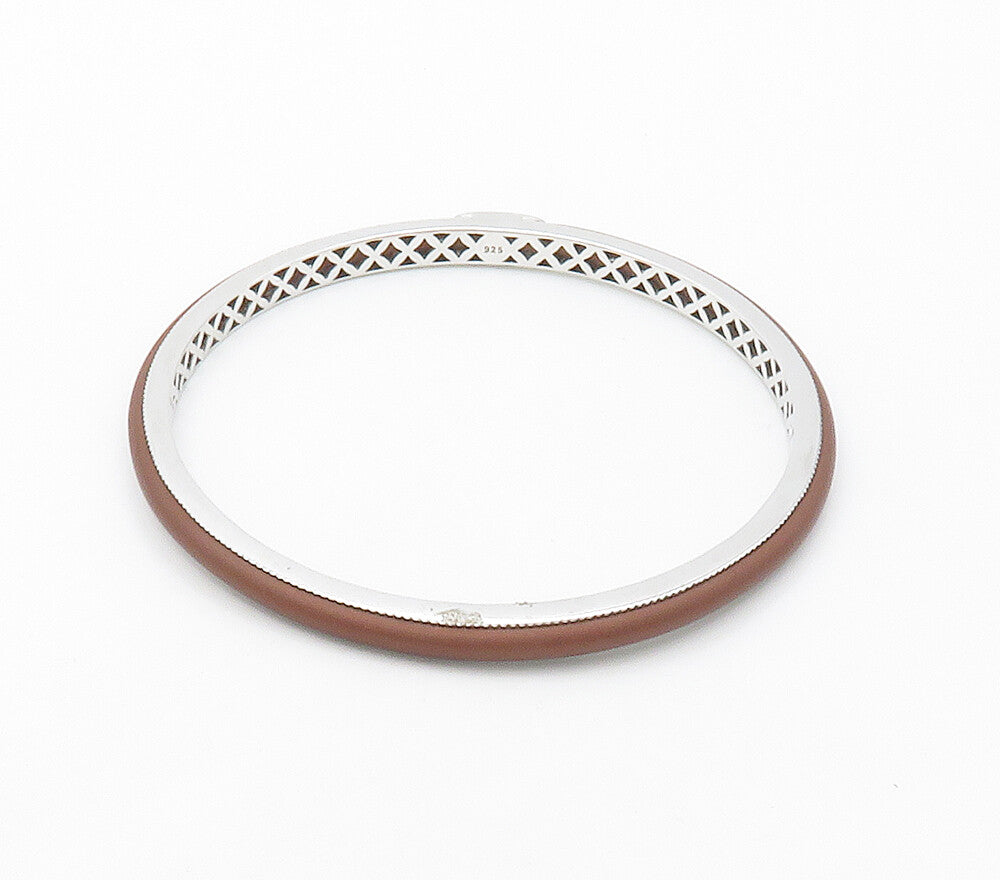 BELLE ETOILE 925 Silver  Smooth Brown Rubber Shiny Bangle Bracelet  BT6433