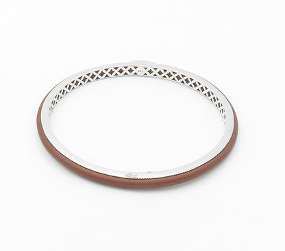 BELLE ETOILE 925 Silver  Smooth Brown Rubber Shiny Bangle Bracelet  BT6433