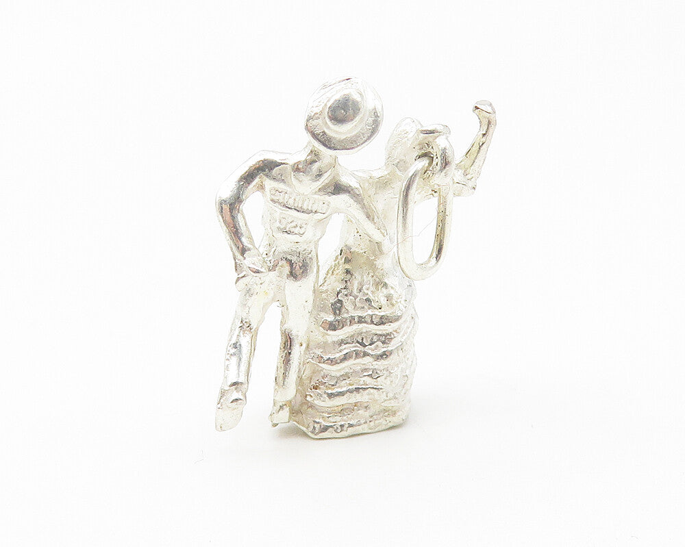 925 Sterling Silver  Vintage Shiny Petite Dancing Couple Drop Pendant  PT9028