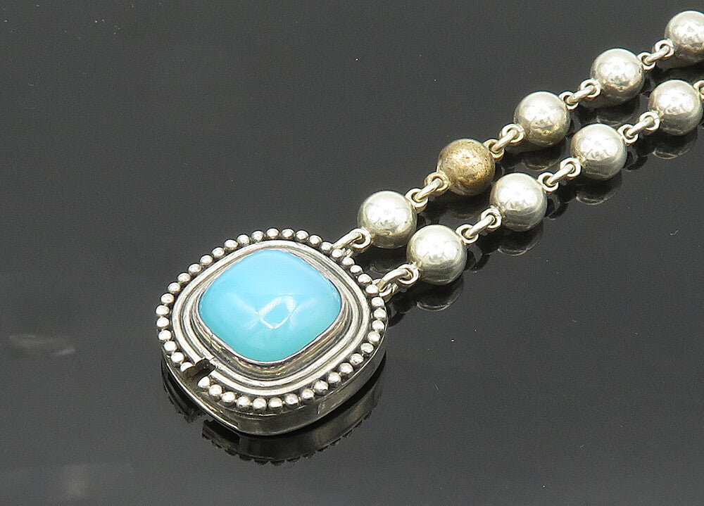 DESIGNER 925 Silver  Vintage Cabochon Blue Chalcedony Chain Bracelet  BT8232