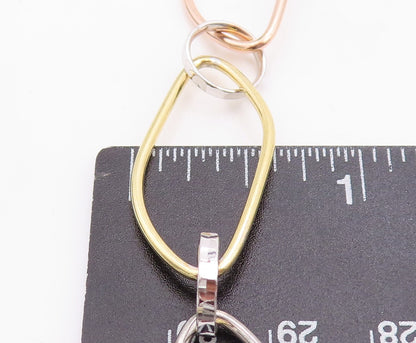 925 Sterling Silver Vintage Necklace Gold Plated Brutalist Linked Rings  NE4371