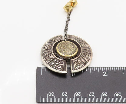 ATARA 925 Silver  Vintage Two Tone Carved & Chained Shield Brooch Pin  BP10180
