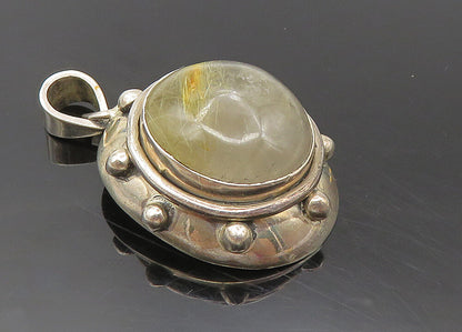 925 Sterling Silver  Vintage Cabochon Cut Quartz Round Drop Pendant  PT7584