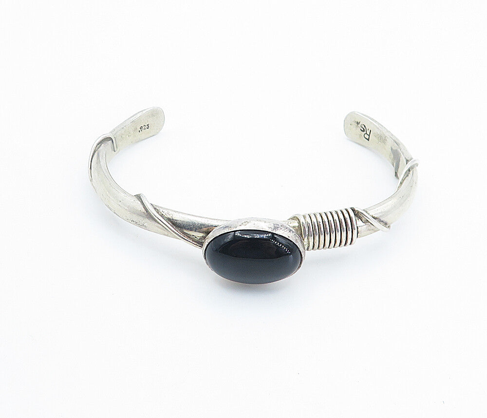 ROSE SWEET NAVAJO 925 Silver  Vintage Black Onyx Wrapped Cuff Bracelet  BT3348