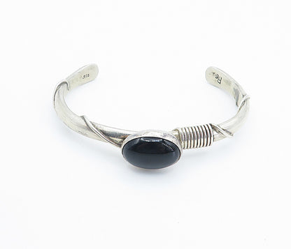 ROSE SWEET NAVAJO 925 Silver  Vintage Black Onyx Wrapped Cuff Bracelet  BT3348