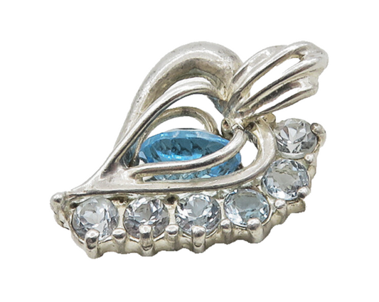 925 Sterling Silver  Vintage Caged Blue Topaz Love Heart  Pendant  PT15029