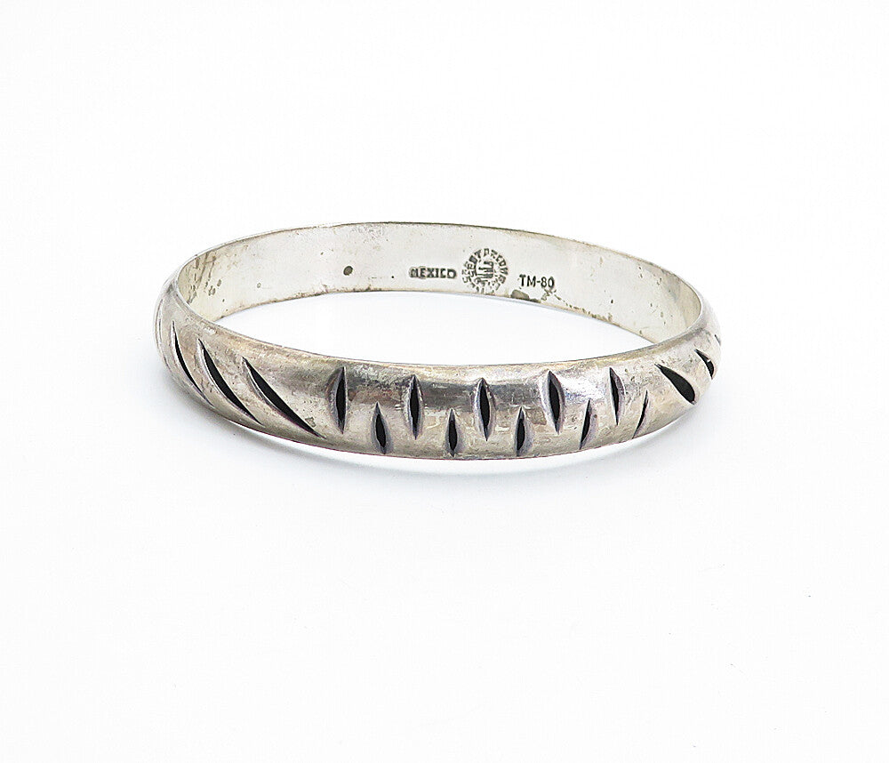 MEXICO 925 Sterling Silver Vintage Dark Tone Cutout Bangle Bracelet BT2513