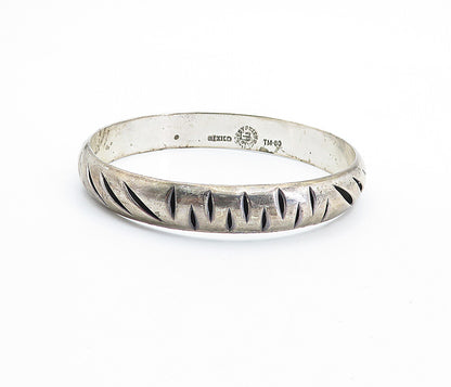 MEXICO 925 Sterling Silver Vintage Dark Tone Cutout Bangle Bracelet BT2513