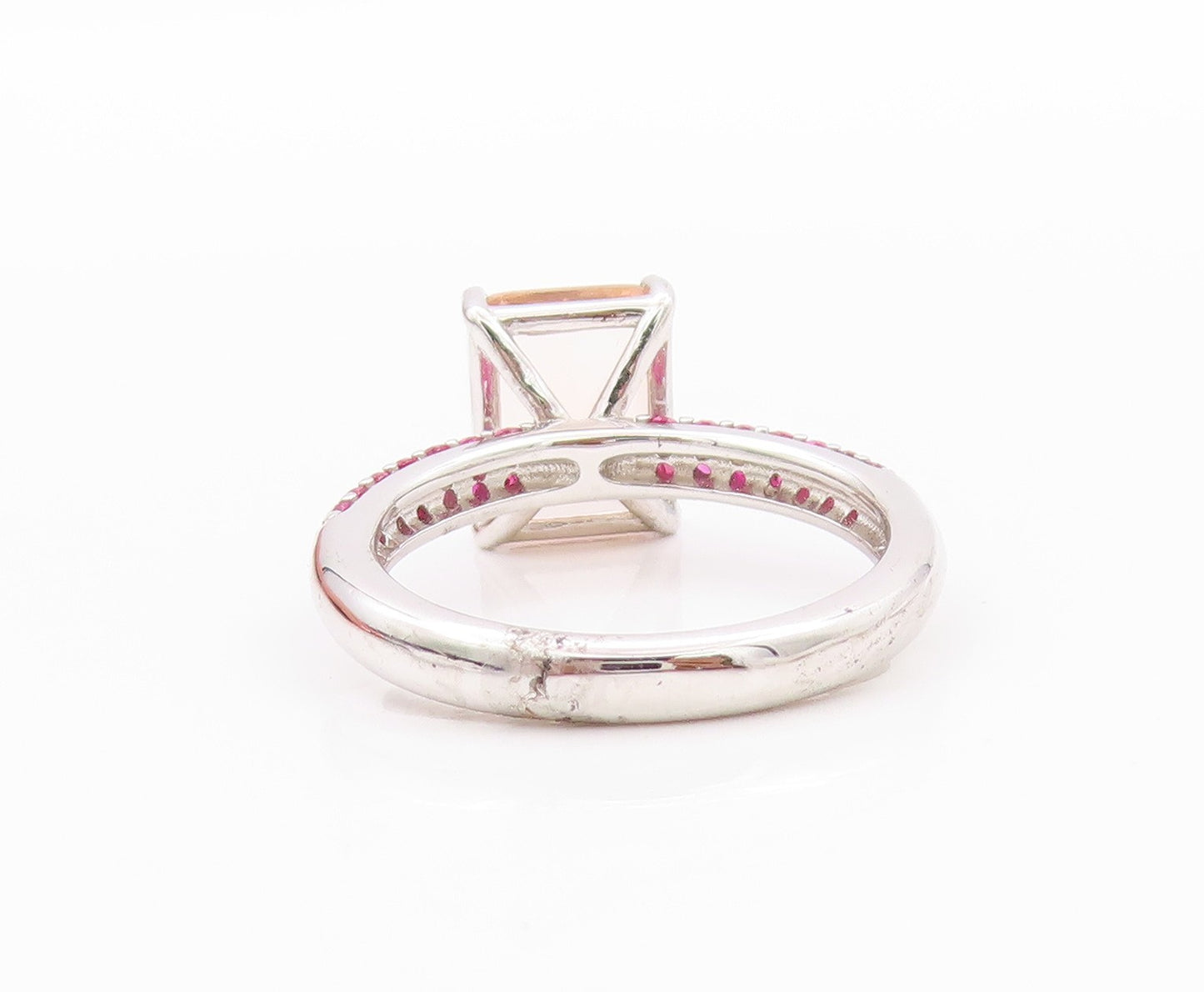 925 Sterling Silver Vintage Ring Rectangle Morganite Pink CZ Band  Sz 7  RG32491