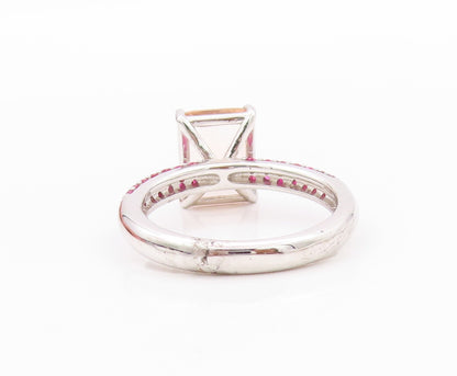 925 Sterling Silver Vintage Ring Rectangle Morganite Pink CZ Band  Sz 7  RG32491