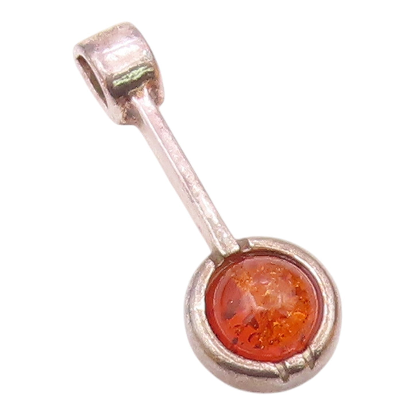 925 Sterling Silver Vintage Cabochon Baltic Amber Linear Drop Pendant PT21426
