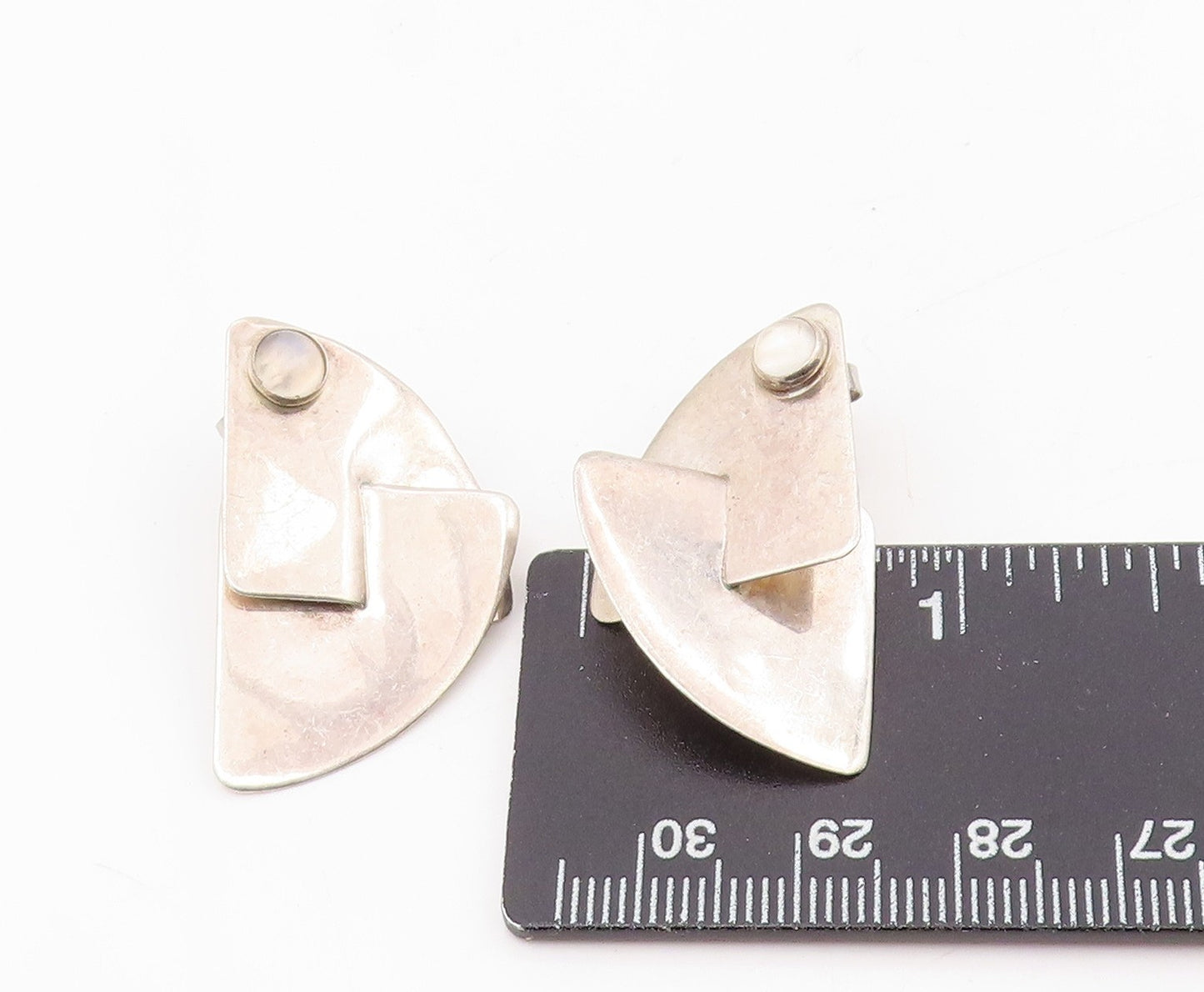 925 Sterling Silver Vintage Earrings GFMW Round Moonstone Abstract Stud  EG13892