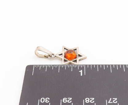 925 Sterling Silver Vintage Pendant Cabochon Amber Star of David Charm  PT26652