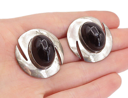 MEXICO 925 Sterling Silver  Vintage Cabochon Black Onyx Drop Earrings  EG2472