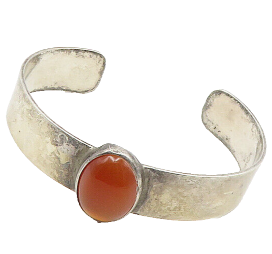 925 Sterling Silver  Vintage Cabochon Cut Carnelian Cuff Bracelet  BT7053