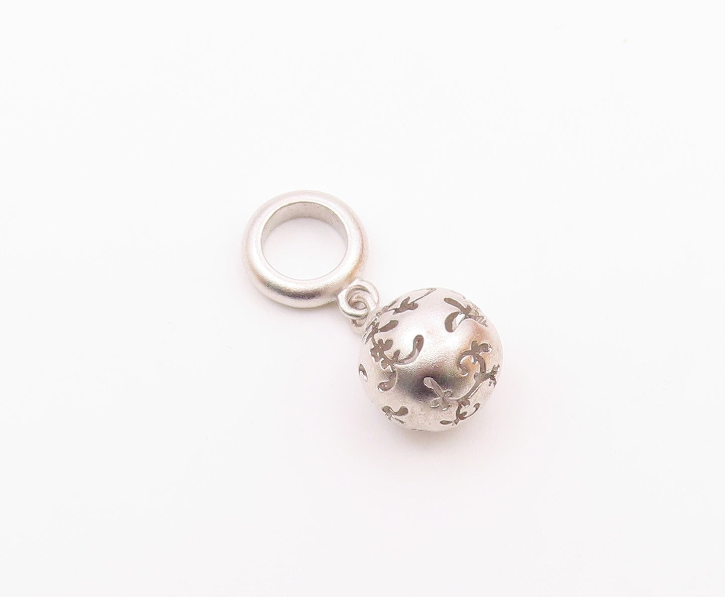 925 Sterling Silver Vintage Swirl Cutout Sphere Ornament Charm Pendant PT20659