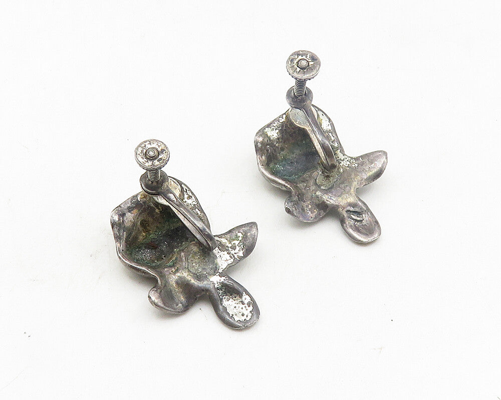925 Sterling Silver  Vintage Oxidized Rose Flower Non Pierce Earrings  EG5518
