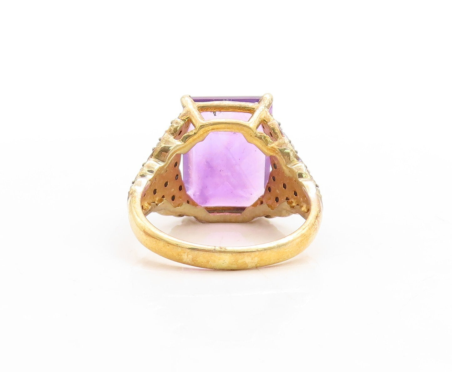 925 Sterling Silver Vintage Ring Gold Plated Amethyst & CZ Inlay  Sz 7  RG31213