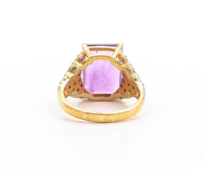 925 Sterling Silver Vintage Ring Gold Plated Amethyst & CZ Inlay  Sz 7  RG31213