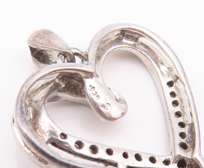 925 Sterling Silver Vintage Pendant Real Black & White Diamonds Heart  PT22634