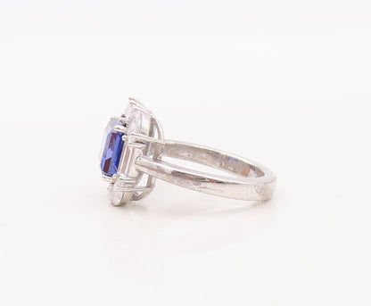 925 Sterling Silver Vintage Ring Square Cut Sapphire Halo Topaz  Sz 7 RG29304