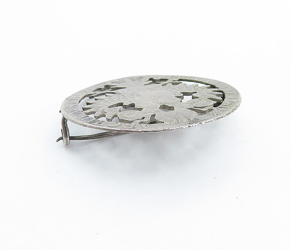 925 Sterling Silver  Vintage Antique Austrian Coin Emblem Brooch Pin  BP2434