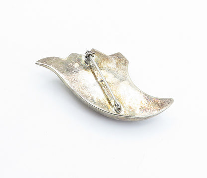 925 Sterling Silver  Vintage Dark Tone Hollow Fluted Design Brooch Pin  BP2429