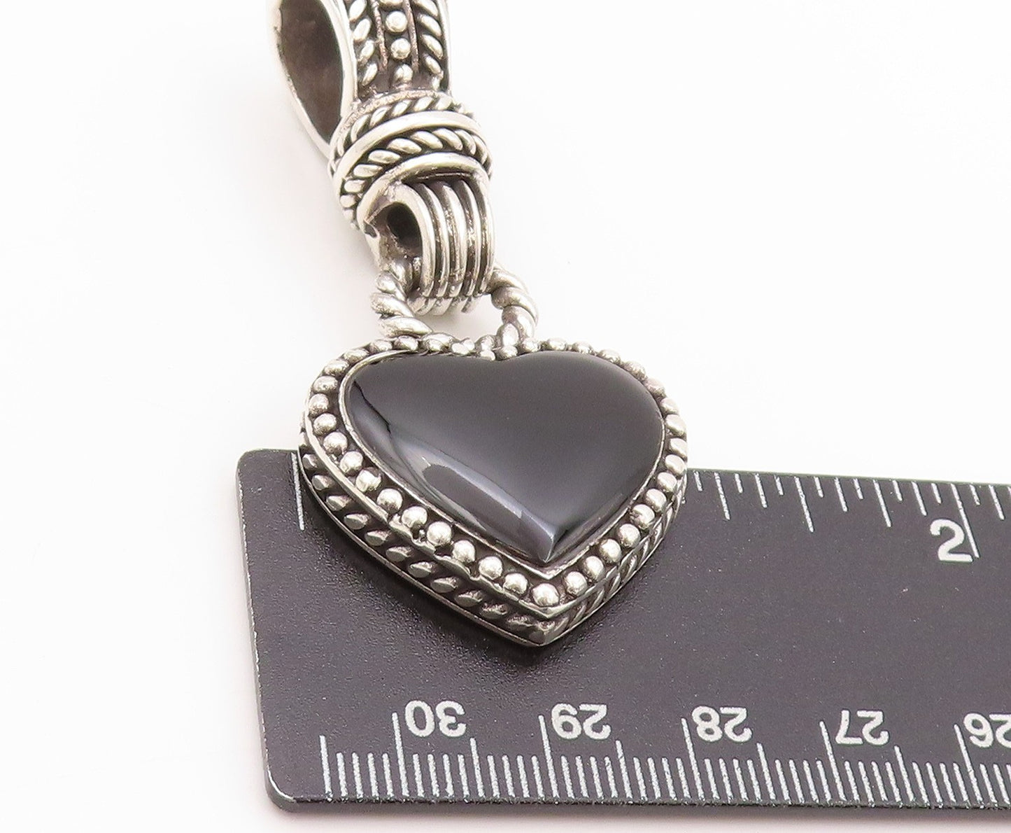 925 Sterling Silver Vintage Pendant Modernist Dangling Onyx Heart  PT24064