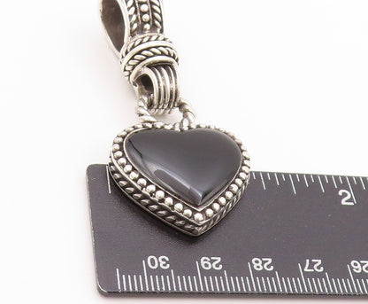 925 Sterling Silver Vintage Pendant Modernist Dangling Onyx Heart  PT24064