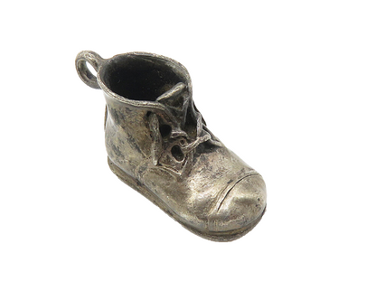 925 Sterling Silver  Vintage Antique Oxidized Laced Shoe Motif Pendant  PT8434