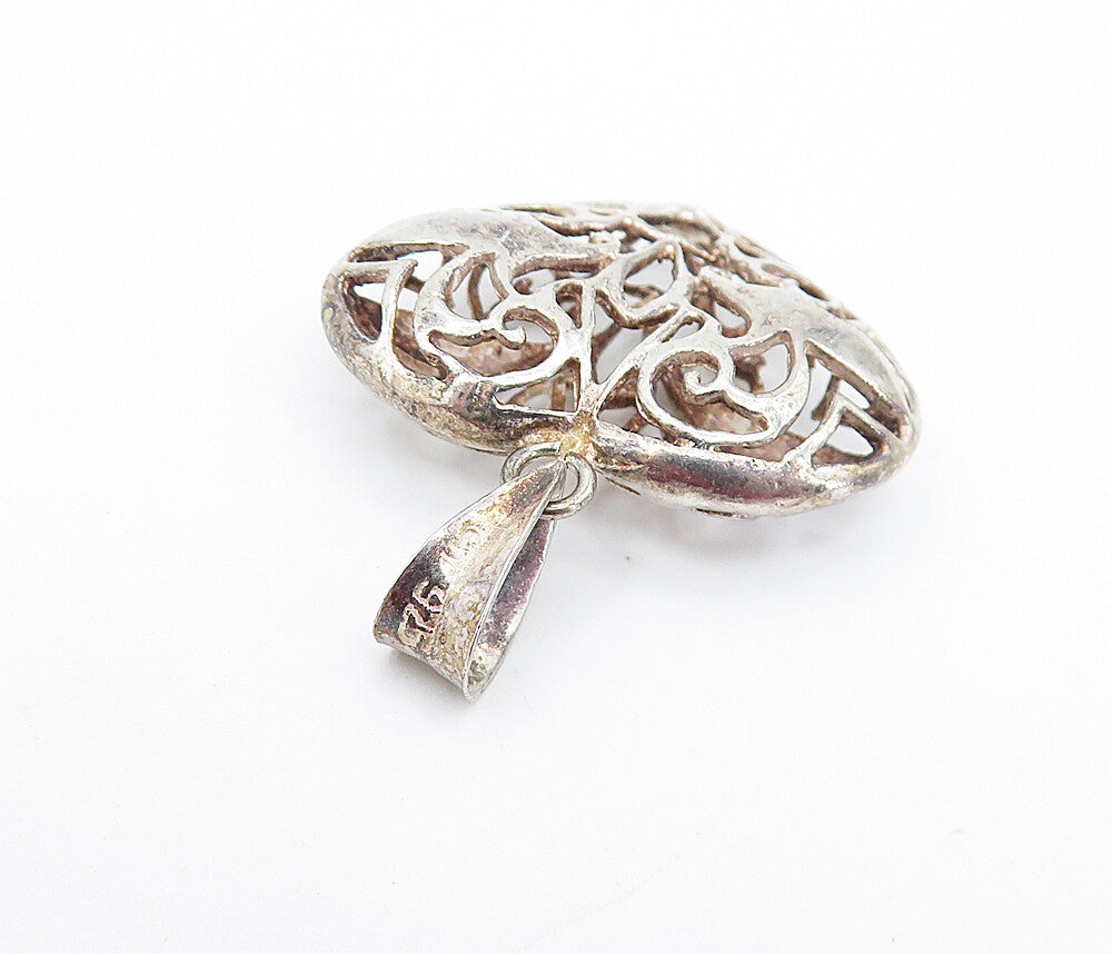 925 Sterling Silver  Vintage Swirl Cutout Design Love Heart Pendant  PT5139
