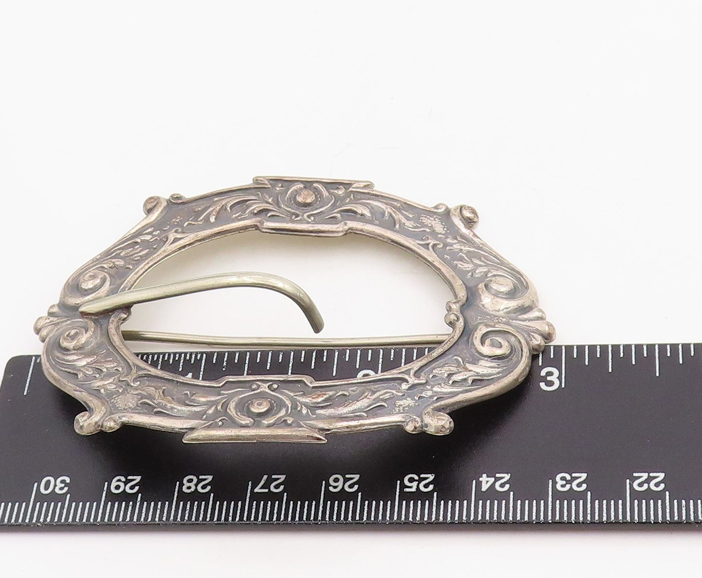 925 Sterling Silver Vintage Brooch Pin Carved Victorian Floral Design  BP12331