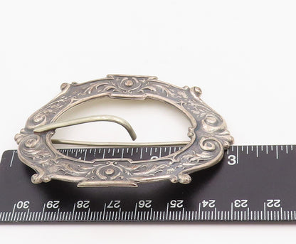 925 Sterling Silver Vintage Brooch Pin Carved Victorian Floral Design  BP12331