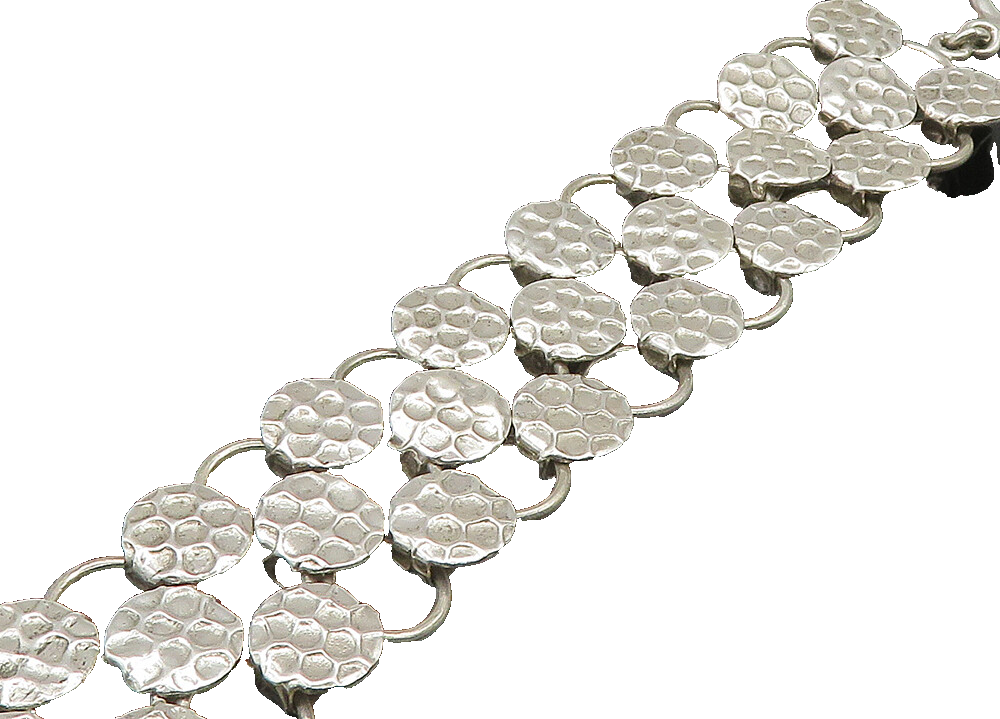 925 Sterling Silver  Vintage Shiny Round Patterned Chain Bracelet  BT9073
