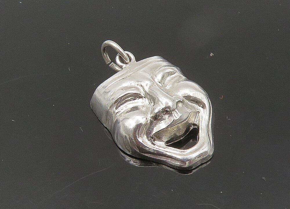 925 Sterling Silver  Vintage Shiny Comedy Theater Mask Pendant  PT17673