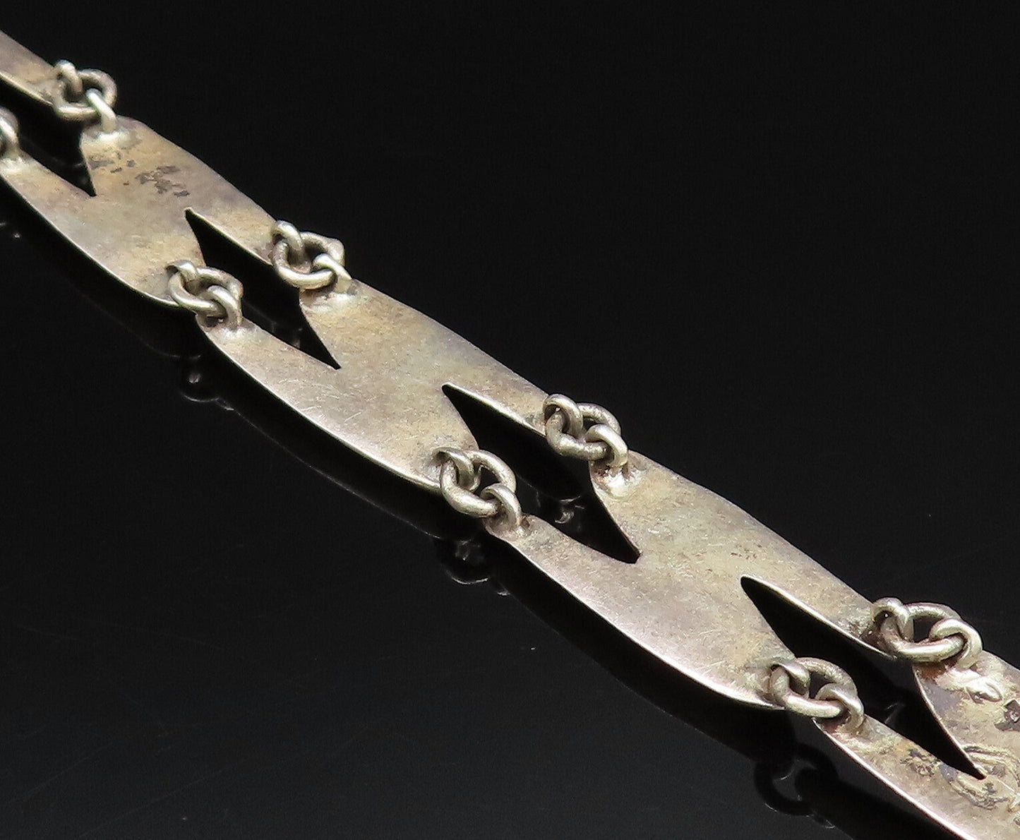 SIGI TAXCO 925 Silver  Vintage Minimalist Z Pattern Link Bracelet  BT9633